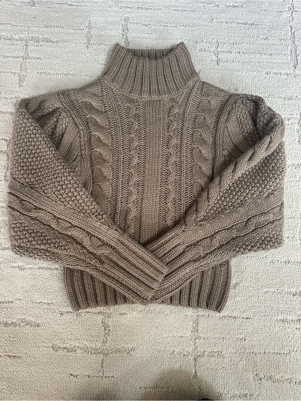 Astr Chunky Cable Turtleneck Sweater - Taupe Brown